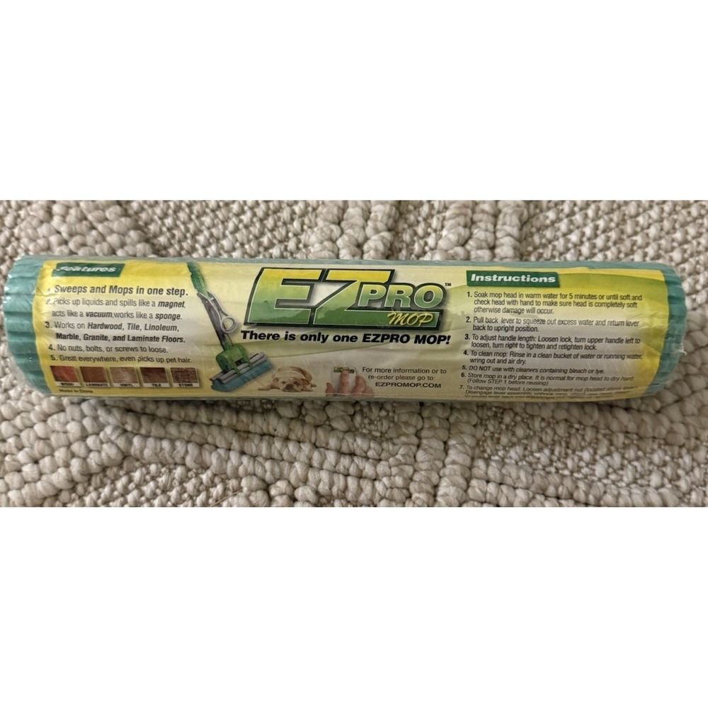 NEW & SEALED Genuine EZ Pro Mop Refill Replacement Head Sweep Mop Green
